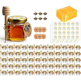 Petits Pots, Mini pots à miel, Petites boites avec cuillères et petites abeilles, Sacs organza, Ruban de satin, Confitures pot p
