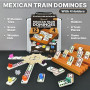 Queensell Jeu de dominos mexicains avec 4 supports, jeux de société en tuile de domino