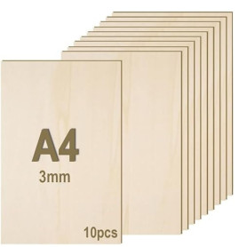 Wenrescry 10 Plaques Plaque en bois de 3 mm A4 300 x 210 mm - Bois de tilleul - Découpes fines pour le travail du bois, le trait