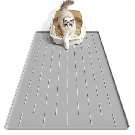 Pieviev Tapis Litiere Chat Silicone, 86x56cm Tapis de Litière pour Chat, Antidérapant et Imperméable, Cat Litter Mat pour Ramass
