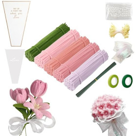 FINEVERNEK 250 Pièces Fil Chenille Bouquet de Tulipes, 5 Couleurs de Cure Pipe Chenille, avec Floratape et Tige Fleur Artificiel