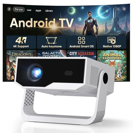 [2026 Version Améliorée] Android Videoprojecteur 4K &1080P WiFi et Bluetooth Focus électronique Correction à 270 Degrés Retropro