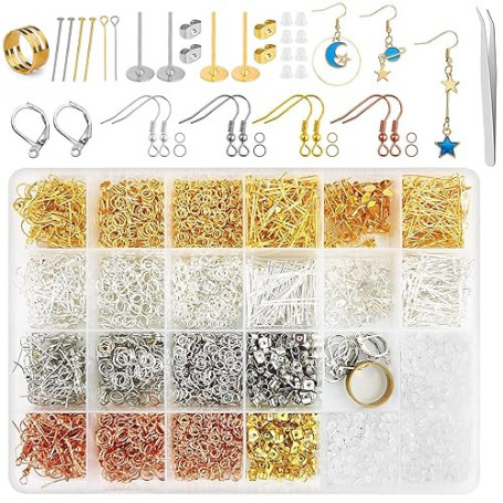 Mispudin 3730 Pièces Kit Boucle d'Oreille à Fabriquer, Kit Fabrication Boucle d'Oreille avec Crochets, Dos, Épingles à Tête, Épi