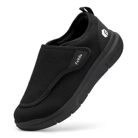 FitVille Chaussures Larges pour Hommes Chaussons Souples Chaussures de Marche Ajustables Scratch, Idéaux pour Pieds Sensibles