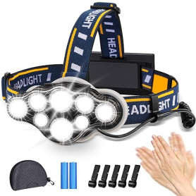 Lampe Frontale LED Rechargeable, Ultra Puissante Lampe à 8 Del de 18000 Lumens, Torche Frontale Étanche et Léger, Parfait pour L