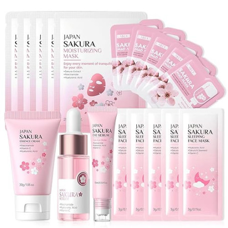 Sakura Ensemble de Soins de la Peau 18 Pièces, Coffrets de Soins pour la Peau, Coffret Beauté Ado Fille, Sakura Soin Adolescente