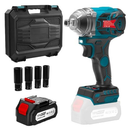 WityZoo Clé d'impact bleu sans fil 500N, y compris 5.2 batterie/chargeur/accessoires. Idéal pour les réparations automobiles, la