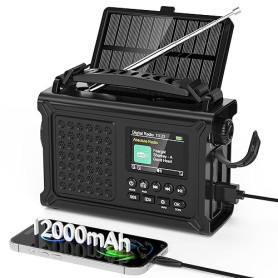 Dab/Dab+/FM Radio Solaire Manivelle, Radio d'urgence avec 8500mm² Grand Panneau Solaire, Lampe Torche LED & Lampe de Lecture, Ho