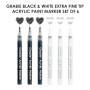 Grabie Marqueurs Peinture Acrylique Noir & Blanc, Lot de 6 (3 Noir, 3 Blanc), Pointe Extra Fine 0,7mm, Feutres pour Highlights,