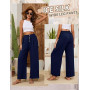 Heekpek Pantalon Large Fluide pour Femmes - Détente Léger d'Été Palazzo à Taille Haute avec Boutons - Causal à Taille Élastiquée