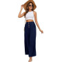 Heekpek Pantalon Large Fluide pour Femmes - Détente Léger d'Été Palazzo à Taille Haute avec Boutons - Causal à Taille Élastiquée