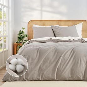 Duvetnova Housse de Couette 220x240 Lin Naturel Ultra-Doux Coton 100% Prélavé Ultra Doux Oeko-TEX Parure de lit - Housse de Coue
