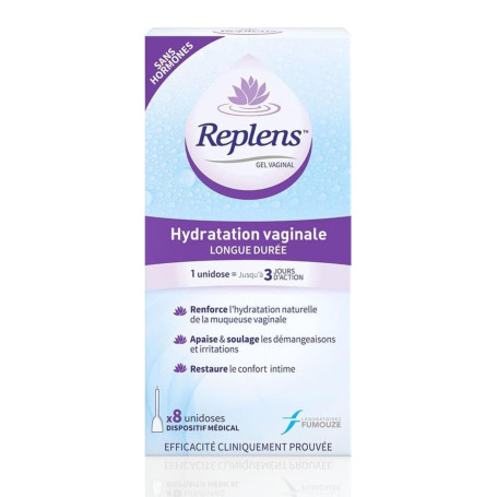 REPLENS - Gel Hydratant Vaginal pour Sécheresse Intime, Sans Parfum ni Hormones, Lot de 8 Unidoses