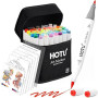 HOTU 50 Couleurs Feutres à Alcool, Marqueurs Double Pointe Pinceau (Brush) & Fine, Set Professionnel pour Coloriage Adulte et Ma