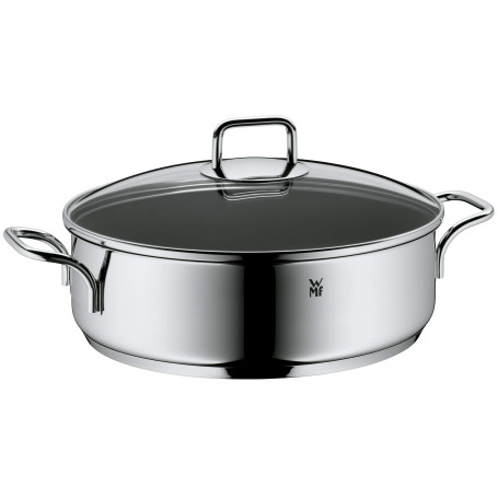 WMF Poêle à Braiser 28 cm avec bord haut et couvercle – Braisière à induction 5,0 l en acier inoxydable Cromargan, revêtement an