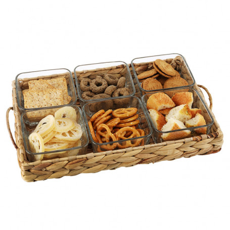 Plateau apéritif DKD Home Decor Verre Naturel 7 Pièces Fibre (32 x 11 x 6 cm) (2 110,99 €