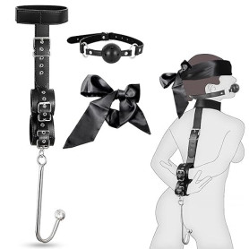 BDSM Bondage le Dos avec et Accessoires de Bondage Réglables,crochet anal bouchon buccal masque pour les yeux,Sex Toys Erotiques
