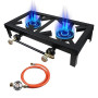 BONJUME Cuisinière à Gaz Portable en Fonte, Double Brûleur avec Récupérateur de Chaleur, 16000W, Noir
