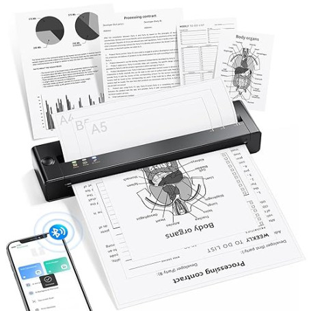 TATTMUSE A28U Imprimante Thermique A4, Imprimante Portable sans Encre pour Papier A4/A5/B5, Imprimantes Matricielles Compatible