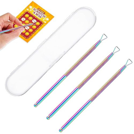Ymapinc 3 Pièces Outil de Grattage en Acier Inoxydable pour Défis - Grattoir pour Loto - Outil de Grattage avec Boîte de Rangeme