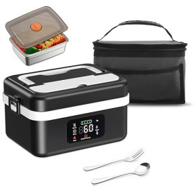 TLPEMN Gamelle Chauffante avec Batterie, Lunch box Chauffante avec Chauffage Programmable, Lunch Box Adulte de 1L, Boite Chauffa