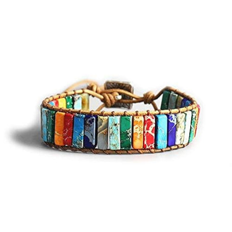 EXINOX Bracelet chakra en pierre naturelle pour homme et femme Bouddhiste spirituel tibétain traditionnel