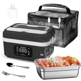 BAKENLON 1L Gamelle Chauffante avec Batterie, Lunch Box Chauffante avec Temporisation & Maintien au Chaud,Boite Repas Chauffante