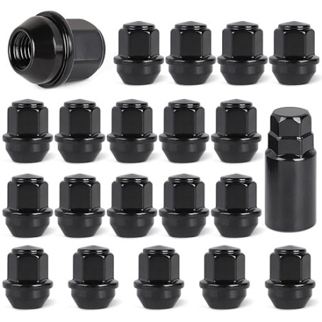 EFUTURETIME 20 x Ecrou Roue M12x1.5 Noir, Écrou de Roue Anti Rouille Conique 60° Goujon de Roue Hex 19mm Compatible avec d'Origi