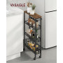 VASAGLE Desserte 4 Niveaux, Étagère de Cuisine Fin avec roulettes, Cadre en Acier, Poignée, Petit Espace, 13 x 45,4 x 77 cm, Sal
