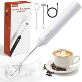 Morpilot Mousseur à Lait Rechargeable USB avec 2 Têtes d'Agitation en Acier Inox, Mini Fouet Électrique Portable avec 3 Vitesses