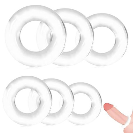 GNALIA Anneau Pénien Homme - Lot De 12 Pièces (6 Tailles) - 1.3-2.5Cm Diamètre Intérieur - Silicone Transparent - Pour Couples -