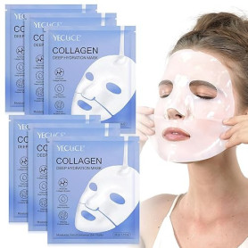 Masque Collagène 6 Pièces, Masque de Nuit au Collagène Bio Masque Hydratant Anti-Rides Liftant pour Apaiser, Réparer et Hydrater