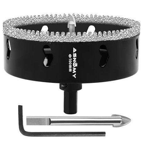 ASNOMY Scie Cloche Diamantée de 100 mm avec Mèche Pilote, Foret Trépan Diamanté Denté, Scie Cloche Diamant pour carrelage, Verre