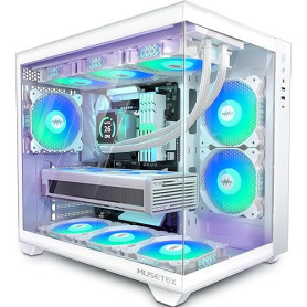MUSETEX Boitier PC ATX,6 Ventilateurs PWM ARGB préinstallés,Support RAD 360MM Boitier PC Gamer,Type-C 270° Full View Verre tremp