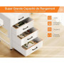 ODK Bureau d'angle avec 4 Tiroirs, 140x80cm Bureau en L avec Prise de Charge USB et Prise de Courant, Table Informatique Réversi