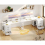ODK Bureau d'angle avec 4 Tiroirs, 140x80cm Bureau en L avec Prise de Charge USB et Prise de Courant, Table Informatique Réversi