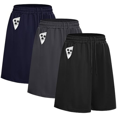 DDOBB Lot de 3 shorts de sport courts pour homme, avec poches, pantalon de course pour homme, avec cordon de serrage, pantalon d