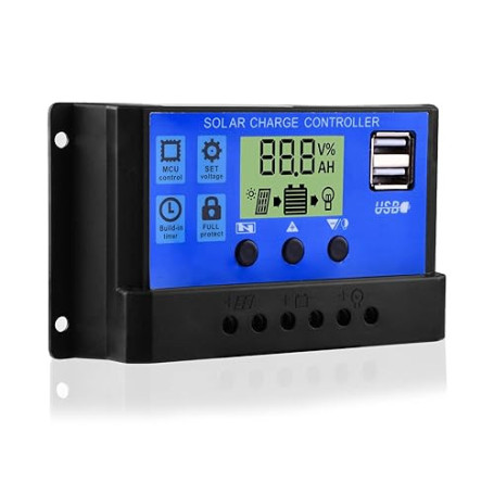 30A 12V/24V PWM Regulateur Panneau Solairede Batterie Intelligent Contrôleur de Charge Solaire avec 5V Double Port USB pour Les