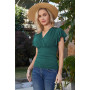 GRACE KARIN Blouse Unie à Manches Courtes Volantées Col Croisé en V Femme Haut d'Été à Taille Froncée Top Femme Chic et Élégant