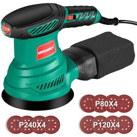 HYCHIKA Ponceuse Excentrique, 6 Vitesses Variables 300W 13000RPM Ponceuse Orbitale, 12Pcs Disque Abrasif 125mm, Ponceuse Bois av