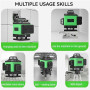 Niveau Laser 360 Autonivelant, Lazer Niveaux Vert 4 x 360°, Niveau laser 4D 16 lignes Auto-nivelant, Laser Chantier, IP54 Waterp