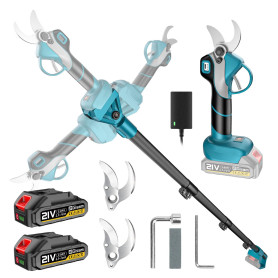 Sécateur Électrique Avec Perche, Moteur Brushless, Portée Totale 4,2 m, 2-en-1 Secateur Electrique Sans Fil avec 3 paires Lame S