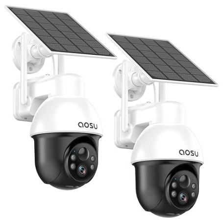 aosu 3K Caméra Surveillance WiFi Exterieure sans Fil, 5MP Camera Exterieur Solaire, 360° PTZ Suivi Automatique Détection IA Pers