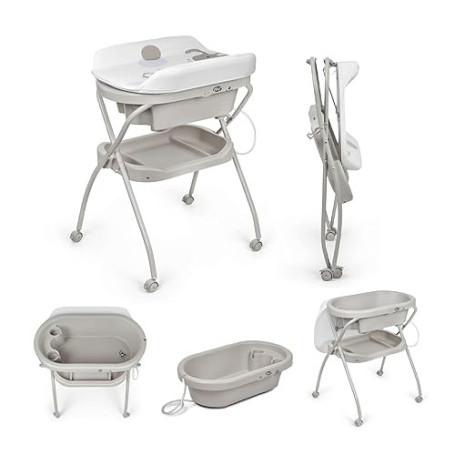 MS BabyWorld Bubble + Réducteur – Baignoire ergonomique pour bébé avec pieds et matelas à langer imperméable et rembourré | Ferm