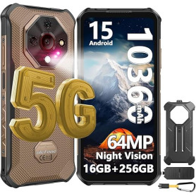 Ulefone Armor X16 Pro AI Smartphone Incassable Android 15, 5G Telephone Incassable 10360mAh, 16Go+256Go/TF 2To, 64MP+Vision Noct