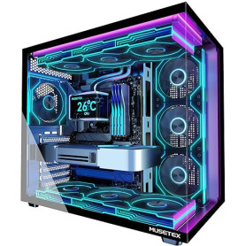 MUSETEX Y6 Boîtier PC, 7 Ventilateurs ARGB PWM Infinity Mirror préinstallés, Vue 270° en Verre Trempé, Connectique Type-C, Boîti