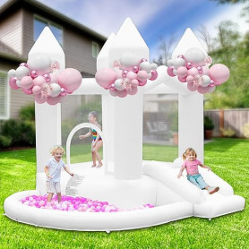 Château Gonflable avec Soufflerie, Chateau Gonflable Enfants avec Toboggan, Grande Piscine à Balles pour Mariage Fête Jardin Ann