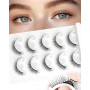 LZM Faux Cils Pré-Collés 5 Paires Look Naturel Réutilisable Sans Colle Wispy Facile à Mettre Bande Cils Auto-Adhésifs (L08)