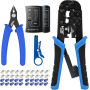 VCELINK Kit de Sertissage, Pince à Sertir RJ45 avec 20 Connecteurs Cat7 Pass Through, Testeur RJ45, Pince Coupante
