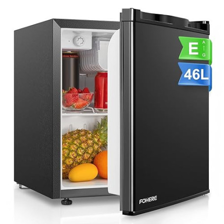 FOHERE Mini Réfrigérateur 46L, Mini Frigo avec Congélateur, Thermostat Réglable, Économie d'Énergie, Silencieux, Porte Réversibl
